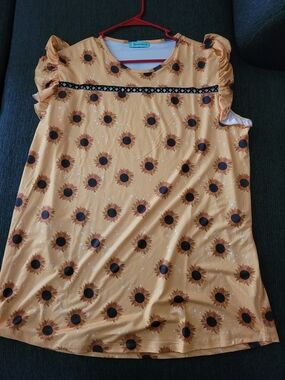 Sunflower Print Short Sleeve Tee - Yellow - Unknown Brand